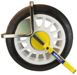 Bulldog Auto Wheel Clamp Suitable for cars and caravan and is adjustable to fit diameter 480mm - 640mm and depth 155mm - 215mm (including trim). 